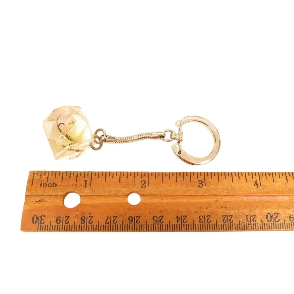 Vintage Clear Embedded Lucite Fly‎ Fishing Florida Keychain*Travel Souvenir